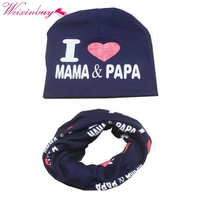 Детская шапка в комплекте зимняя хлопковая с рисунком|baby hat set|love mamai love mama papa |
