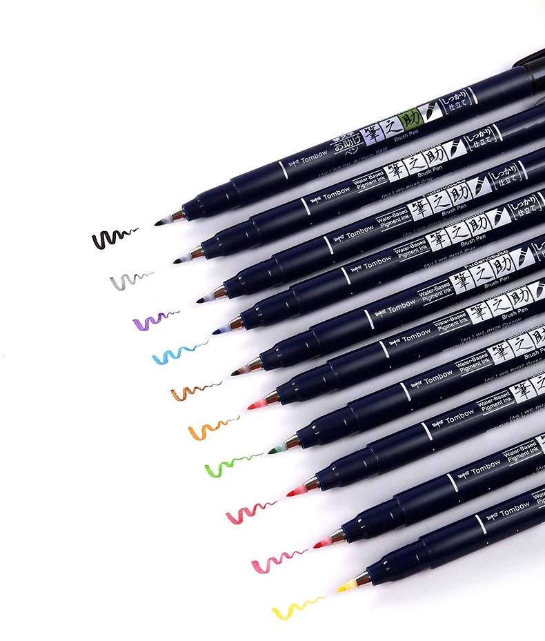 TOMBOW 10 цветов японская каллиграфия ручка водостойкие маркеры мягкие ручки-щетки для Надписи Письмо и рисование художественные принадлежности