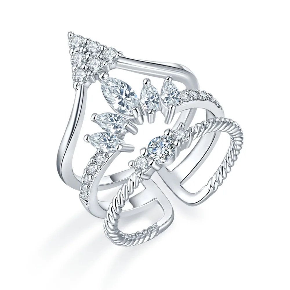 

FYM Brand New Luxury Design Classic Ring AAA Cubic Zircon Ring for Party Prom Hollow Out Women Silver Bling Rings
