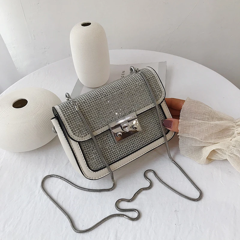 Женская кожаная сумка мессенджер через плечо с цепочкой роскошная маленькая