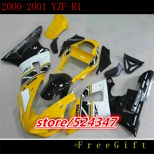 

B 00-01 YZF R1 YZF 1000 YZF-R1 YZF-1000 Yellow white black YZFR1 00 01 2000 2001 YZF1000 ABS Fairing
