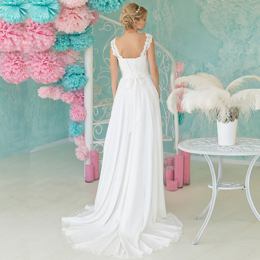 2019 Дешевые Свадебные платья с рукавами крылышками Robe De Mariage кружевное шифоновое
