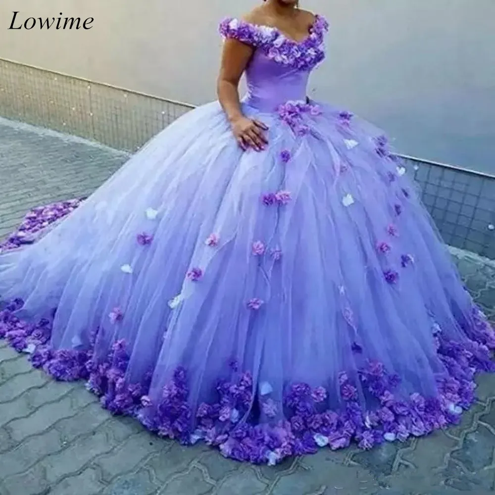 

Новинка 2019, бальное платье, платья Quinceanera с цветами для милой принцессы на молнии с открытыми плечами 16
