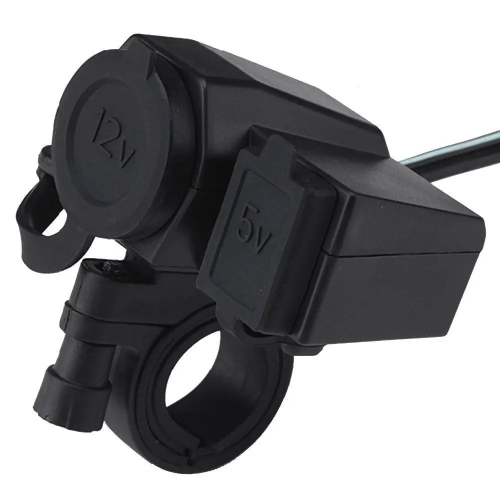 

5V 2.1A USB Phone 12V Motorcycle Handlebar Handle Bar Clamp Charger Power Port Socket Set
