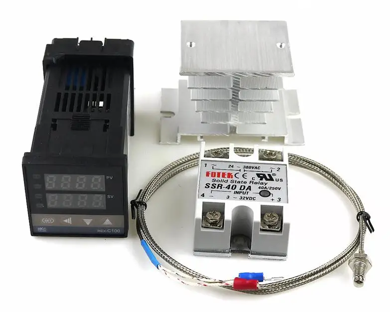 Set 4 white Цифровой 220 в PID REX-C100 регулятор температуры+ Макс. 40 А SSR+ к термопара PID контроллер комплект+ радиатор - Цвет: Set 4 white