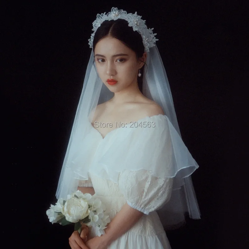 Фата свадебная двухслойная с жемчугом и кристаллами | Свадьбы торжества