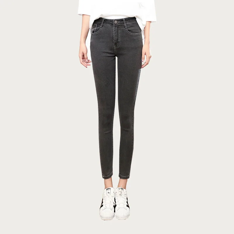 Grey Jeans Летние обтягивающие серые джинсы для женщин и девушек, модные обтягивающие высокие эластичные черные, синие джинсовые узкие брюки, женские брюки 3 цветов - Цвет: Grey Jeans