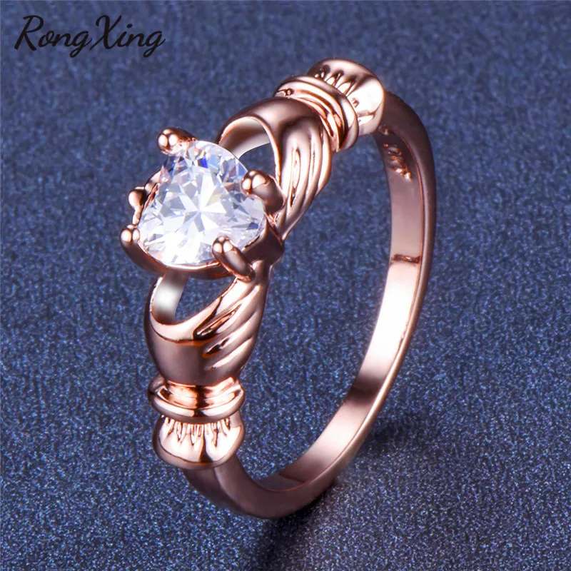 RongXing роскошное кольцо в форме сердца розовое золото заполненный апрельским