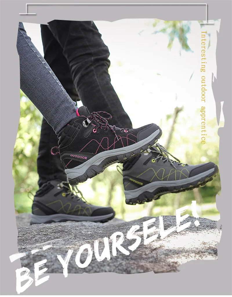 Sneakers Women Waterproof Leather Hiking Shoes Men Warm Velvet Female Outdoor Sport Shoes Trekking Mountain Climbing Suede Boots