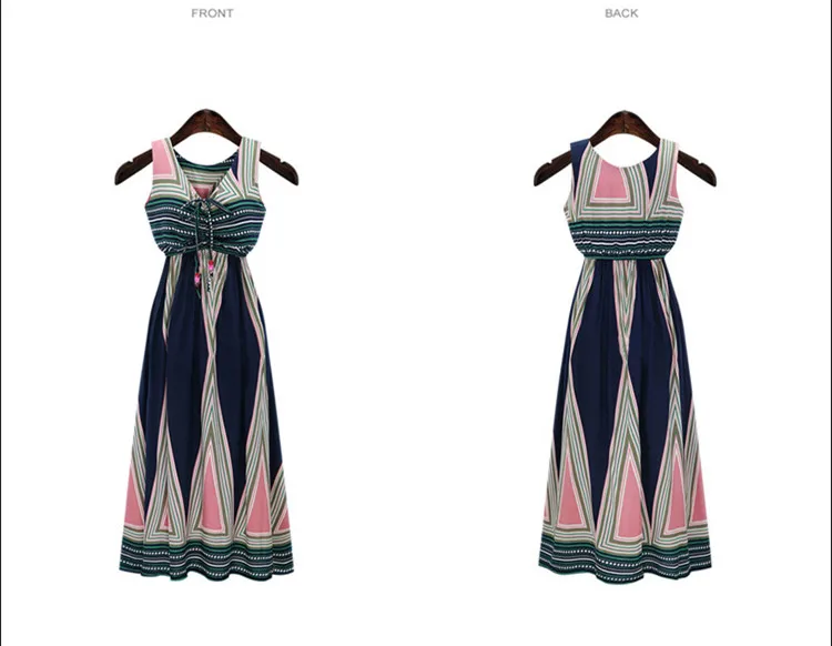 ELEXS Womens Fashion V Neck Print Beach Dress Sleeveless Long Holiday Casual 7575 | Женская одежда