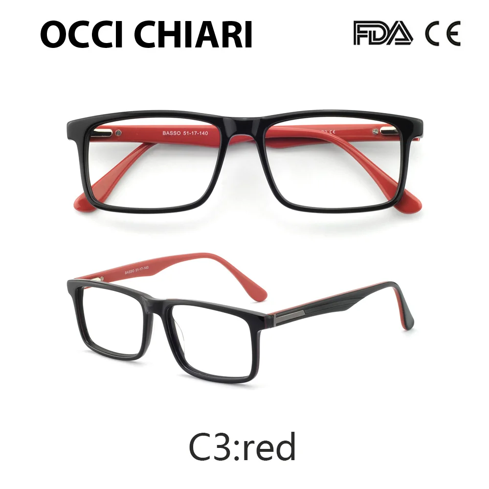 C3 red OCCI CHIARI, мужские очки, оправа, очки, oculos de grau gafas, ацетат, прозрачные линзы, оптическая близорукость, очки по рецепту, W-CAPUA - Цвет оправы: C3 red