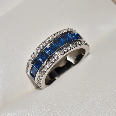 Инкрустированный алмазами кольцо креативный синий гальванический драгоценный