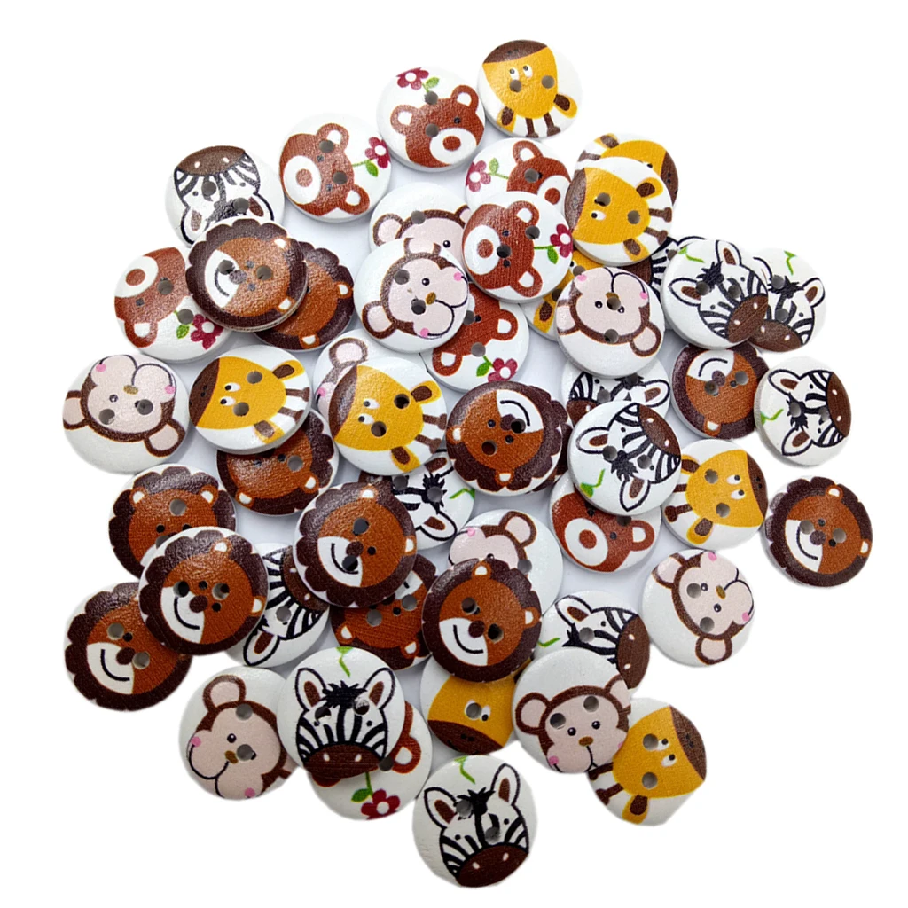 50 шт. деревянные Мультяшные кнопки разные животные дизайн для рукоделия скрапбукинга 20 мм|Пуговицы| |
