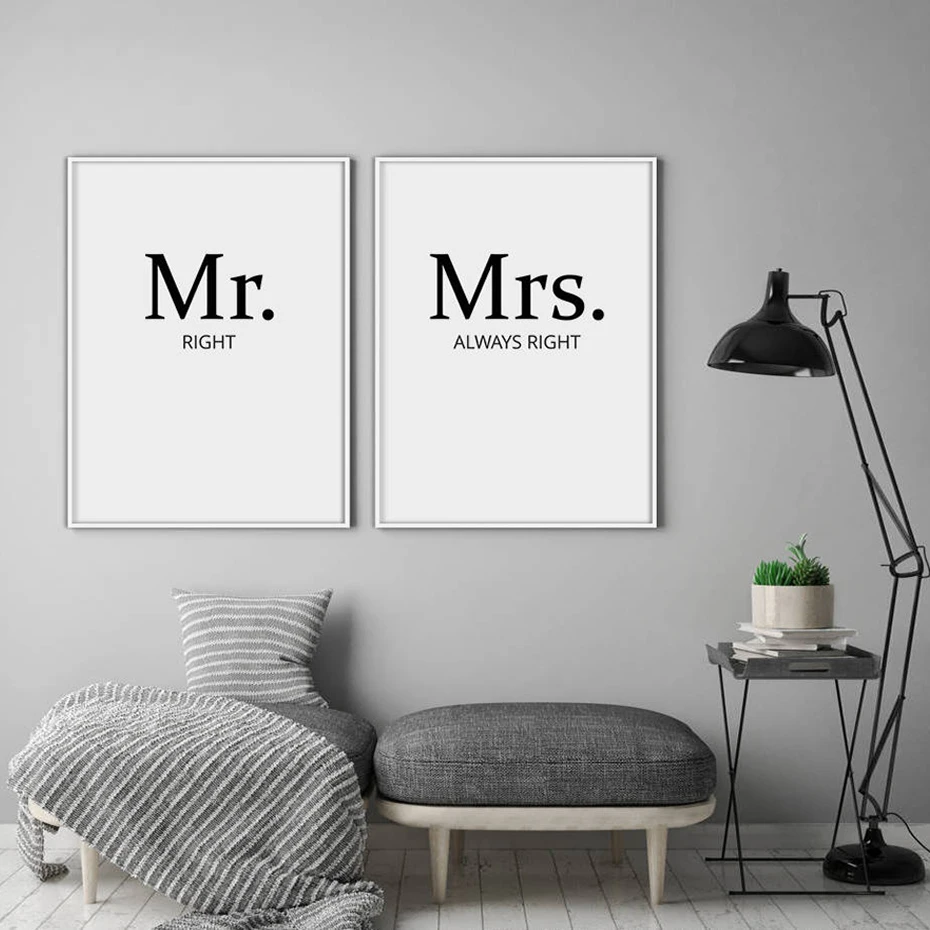 SURELIFE Mr right Mrs always пары искусство стены принты картины на холсте цитаты черные