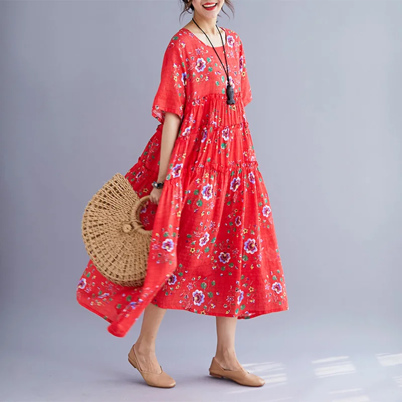 Johnature 2019 летние Цветочный принт плюс Размеры платья новая женская одежда с