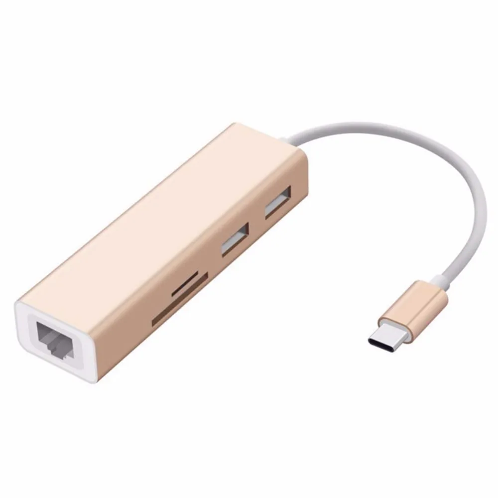 Алюминий Тип usb C концентратор с 2 портами (стандарт 3 0 Порты SD/TF Card Reader и RJ45 10/100/1000
