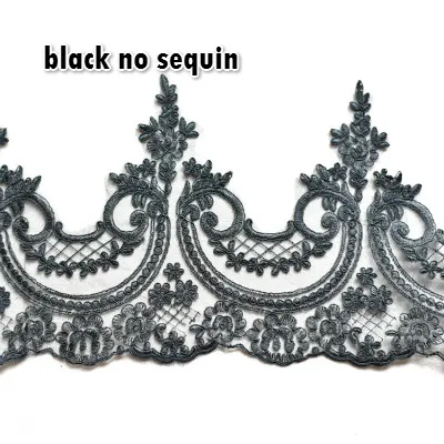 Black no sequin 3Yds Новинка 10 Цветов Блестки Красивая Вышивка Свадебное кружево Аппликация отделанная кружевом Ткань DIY ремесла ширина 24 см 3Yds/лот - Цвет: Black no sequin 3Yds