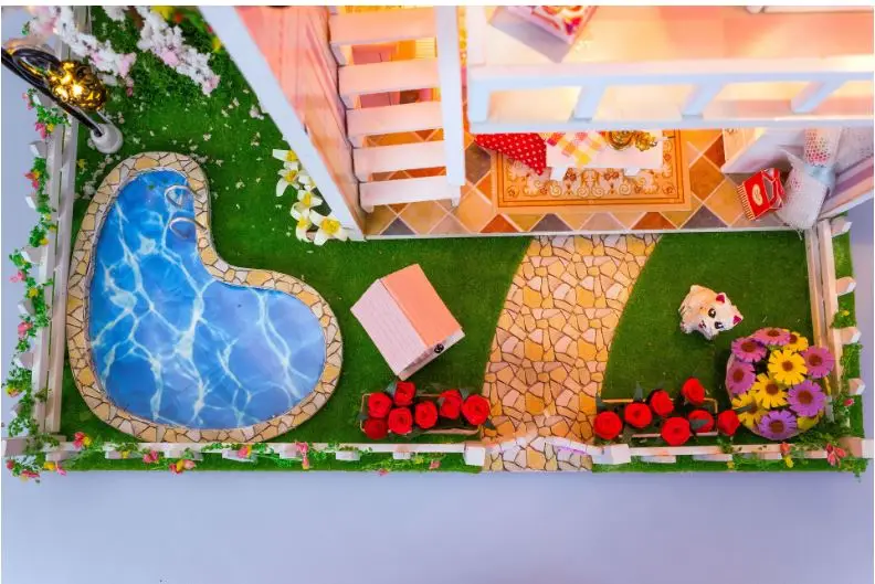 Игрушки и Хобби Ассамблея DIY Деревянный Кукольный Домик Романтический Сакура