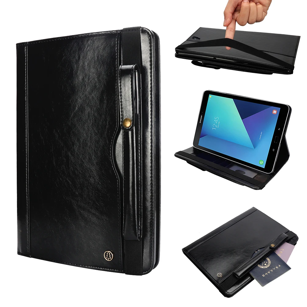 Магнитный двухрядный чехол подставка для карт Tab S3 T820 ударопрочный кожаный с