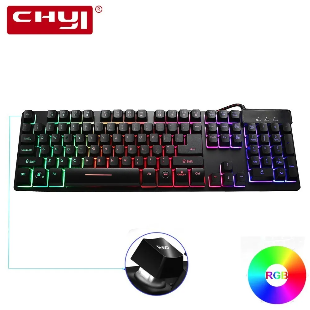 Проводная Механическая клавиатура CHYI с 104 клавишами английская раскладка RGB