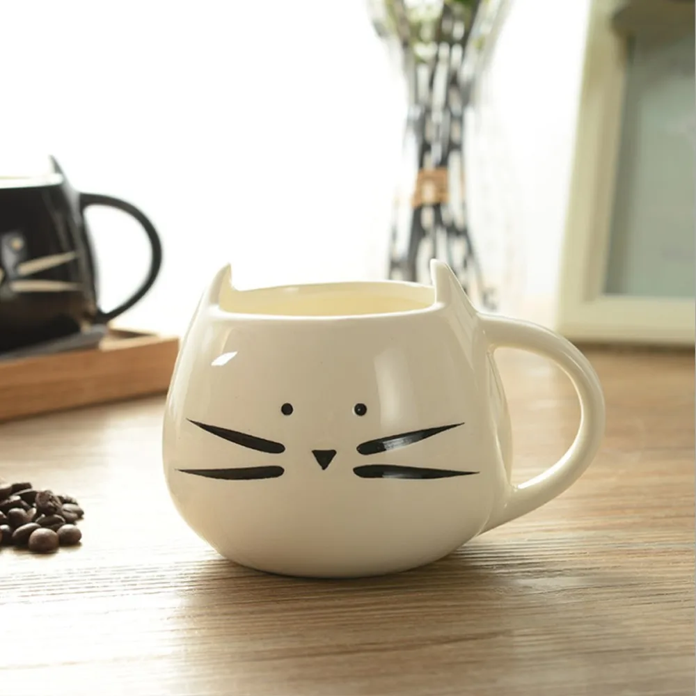 Милый мультфильм Кот Кофе Молоко чай напиток керамическая кружка чашка белый/черный любовник подарок для детей