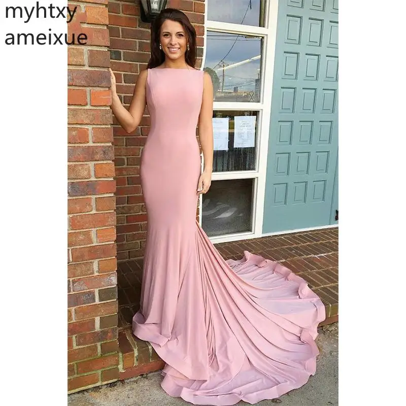Женское вечернее платье-Русалка со шлейфом элегантное розовое платье для