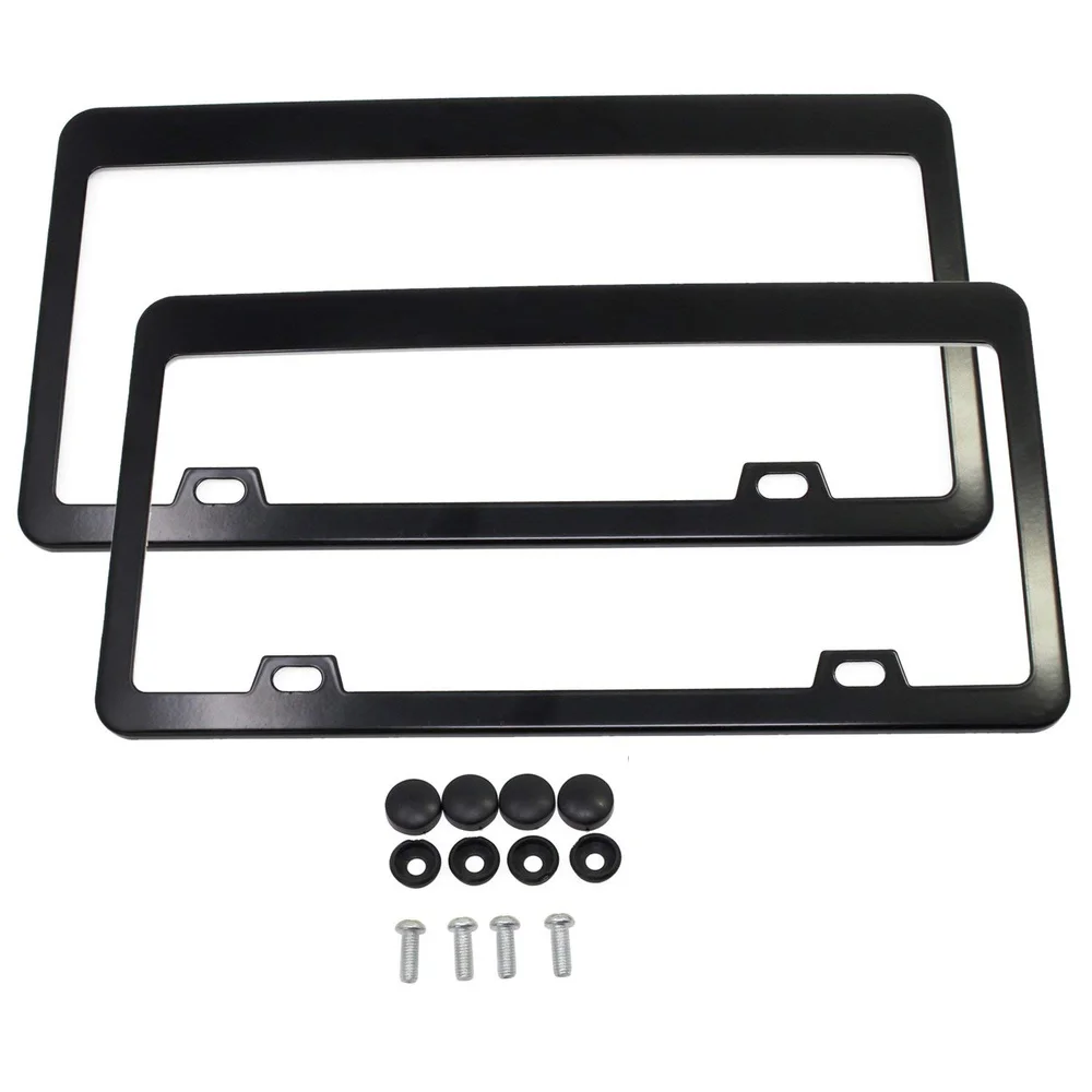 Stainless Steel Car License Plate Frame Cover with Screw Caps 2PCS (2-Hole Black/sliver) | Автомобили и мотоциклы