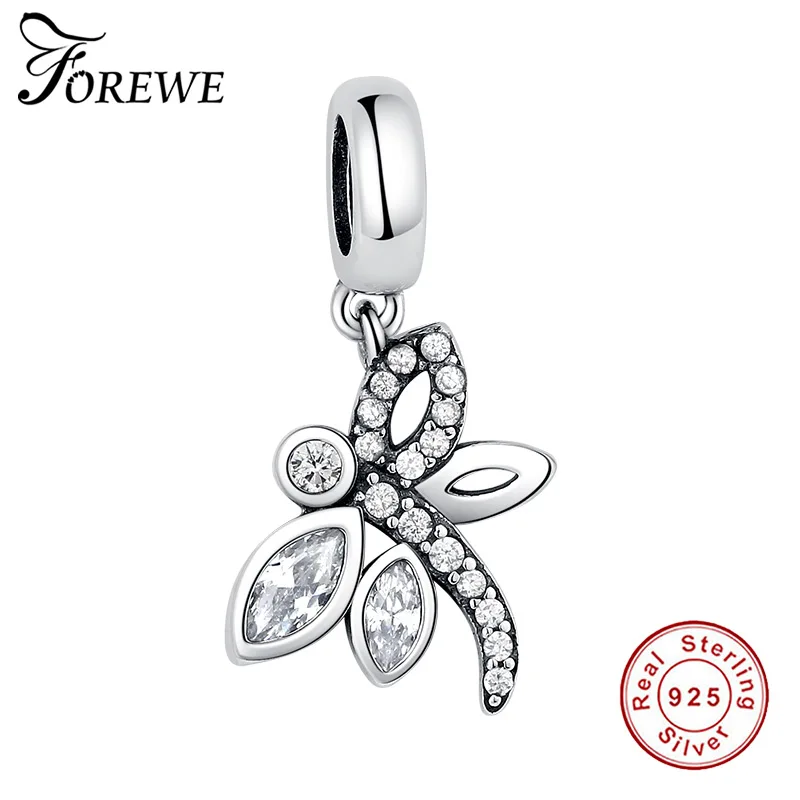 FOREWE Новая коллекция 925 пробы серебро CZ бисер-Стрекоза Fit Pandora талисманы Браслеты и ожерелья для мужчин DIY ювелирных подарок