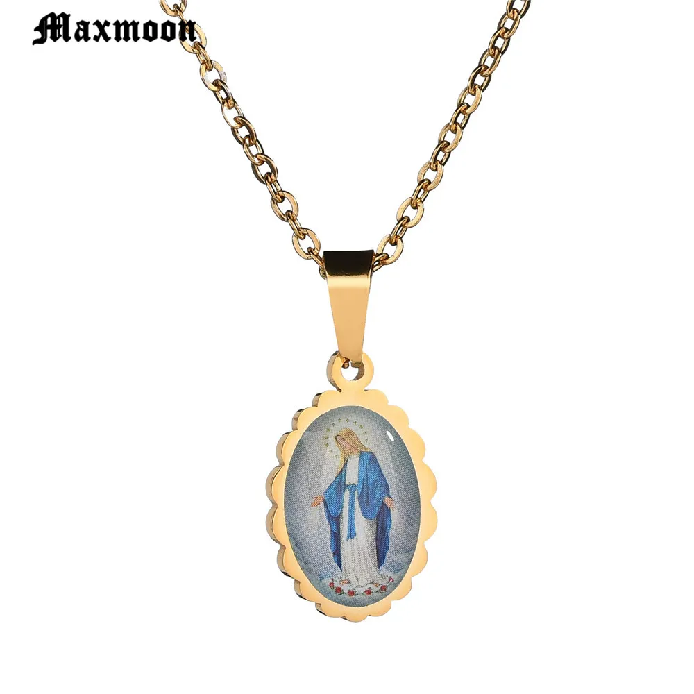 Максмун католическое религиозное ожерелье с изображением Девы Марии из нержавеющей стали с покрытием золотого цвета гуадалупские подвески ожерелья для ювелирных изделий.