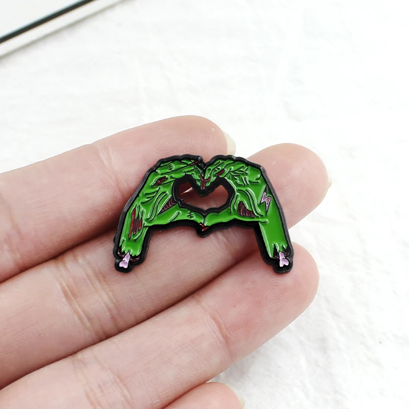 GDHY Green Skeleton Skull Hands Corpse Pins Brooch Heart-shaped Enamel Gothic Lapel Shirt Bag Halloween Jewelry | Украшения и