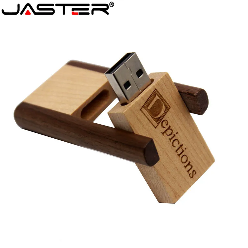 

JASTER wholesale (free custom logo) Wooden rotatable USB wood usb flash drive pendrive 4GB 16GB 32GB 64GB 128GB memory stick