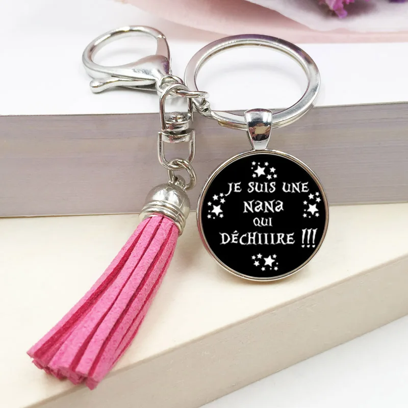 New Je Suis Une Atsem Qui Dechire keychain Pins Quote Photo Crystal Glass Jewelry pendant key ring Gifts For Men Women | Украшения и