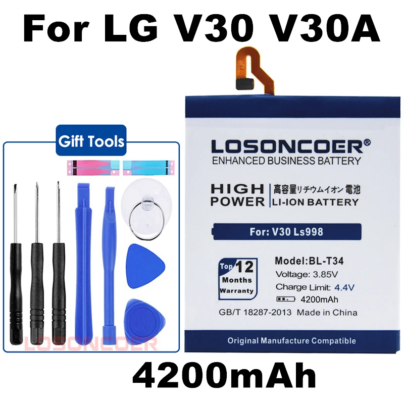 LOSONCOER 4200 мАч BL-T34 для LG Sprint V30 V30+ LS998 H930 H932 V30A батарея мобильного телефона+ быстрое поступление