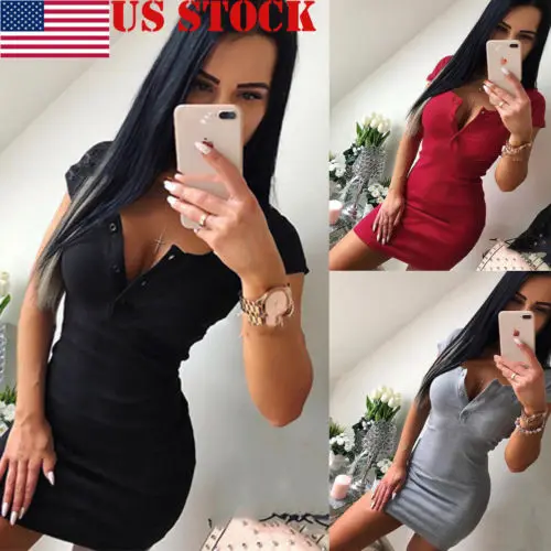 Женское короткое платье на пуговицах с v образным вырезом вечернее коротким