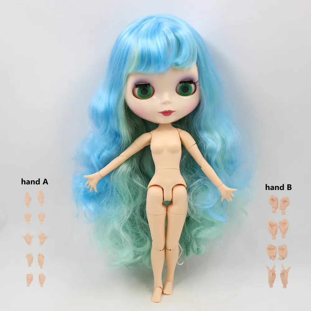 with hand AB Blyth 1/6 кукла Обнаженная, с светильник, синий микс, зеленые волосы с челкой, кожа, 30 см, шарнирное тело, сделай сам, игрушки BJD No.280BL6227/4006 - Цвет: with hand AB