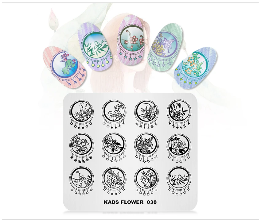 KADS Flower 038 пластины для стемпинга ногтей Цветочная тема китайский стиль дизайн ногтей стемпер Лотос бамбуковый цветок сливы Шаблон трафарет