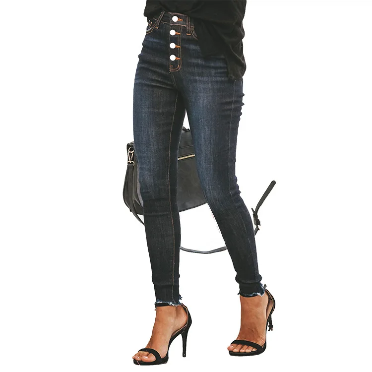 Модные офисные женские джинсовые брюки тонкие винтажные однотонные джинсы с