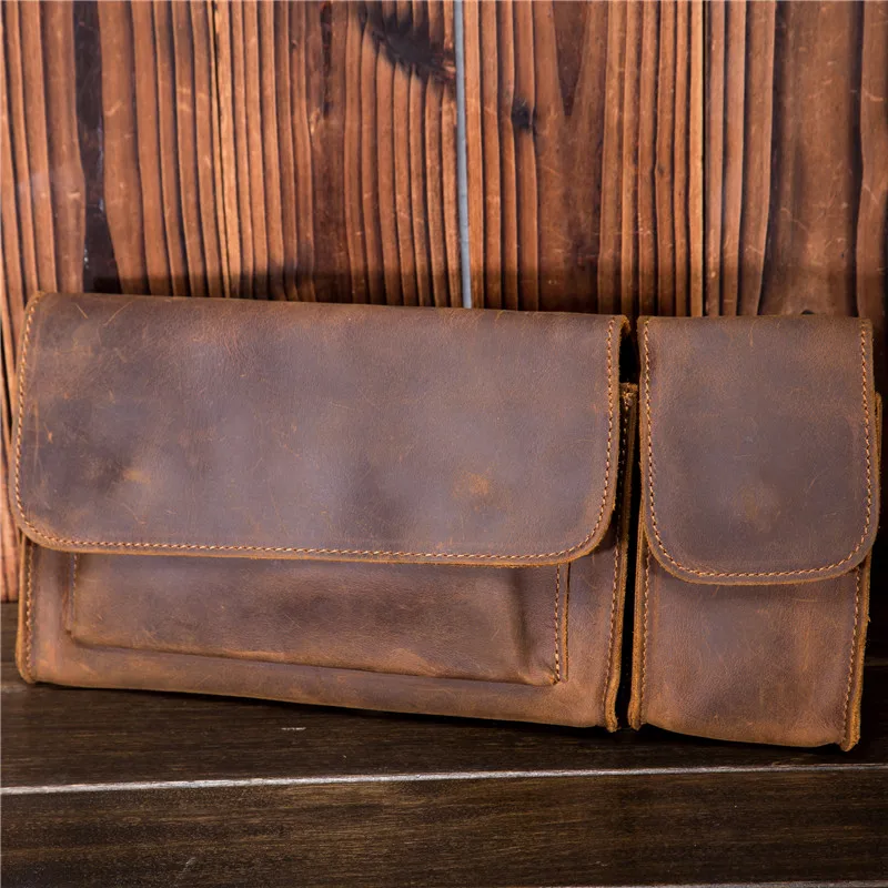 Man Genuine Leather Waist Bag Fanny Belt Packs Phone Pouch Travel Waist Hip Pack Belt Bum Leg Hip Packs for Men