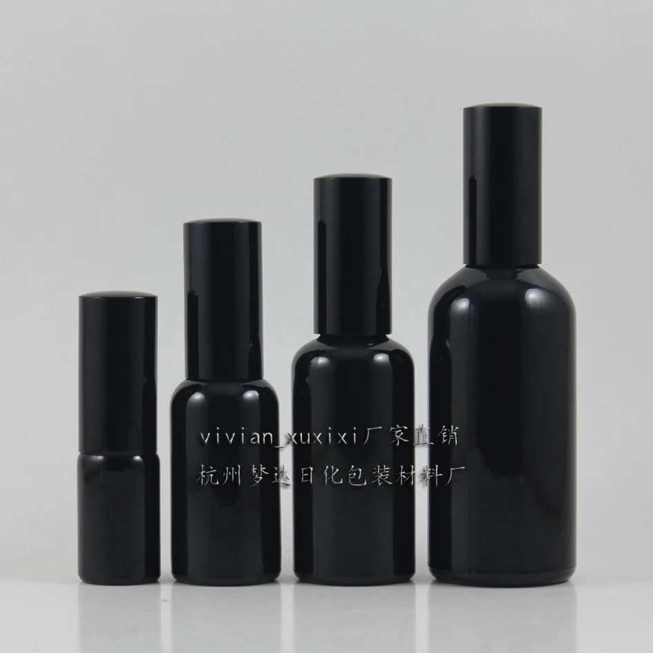 wholesale 50pcs 100ml shiny black travel refillable perfume bottle with black atomiser  mist, black perfume container 100ml