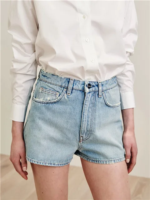 Original Light Blue Washed Denim Shorts with Pockets Fashion Cottons Short Jeans Woman 2019ss | Женская одежда