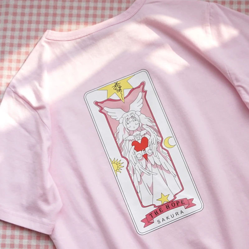 Cardcaptor Sakura Женская Футболка Harajuku Card Captor Sakura женская розовая футболка Топ Повседневная Уличная футболка футболки