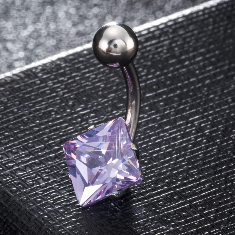 New Arrivals Antiallergic White Gold Color Cut AAA+ Square Zircon CZ Piercing Body Jewelry Belly Button Ring Wholesale Gift | Украшения и