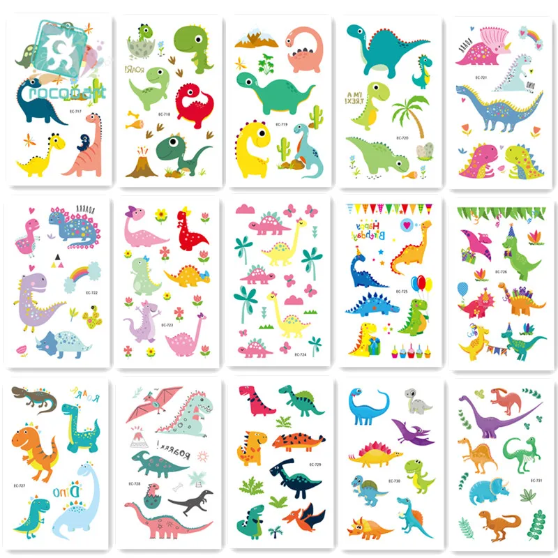 15Pcs New Dinosaurs Tattoo Stickers Children Birthday's Gift Fake Tatoo Kids Tatuajes Body Hand Art Waterproof Temporary Taty|Временные
