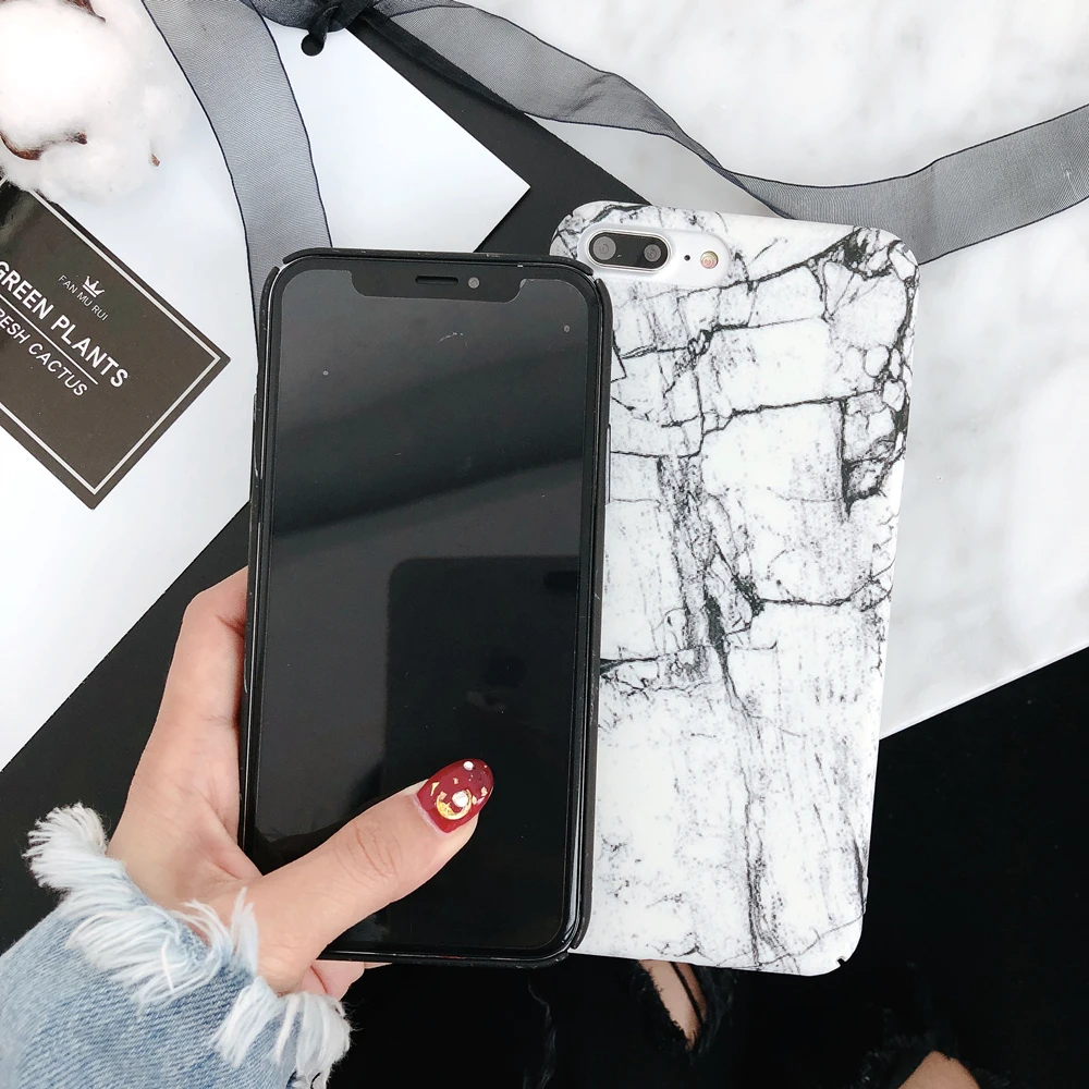 Case For iPhone 6 6S 7 8 X Fundas Luxury Hard Black White Marble Cover 6/6S/7/8 Plus Protective Shell Coque | Мобильные телефоны и