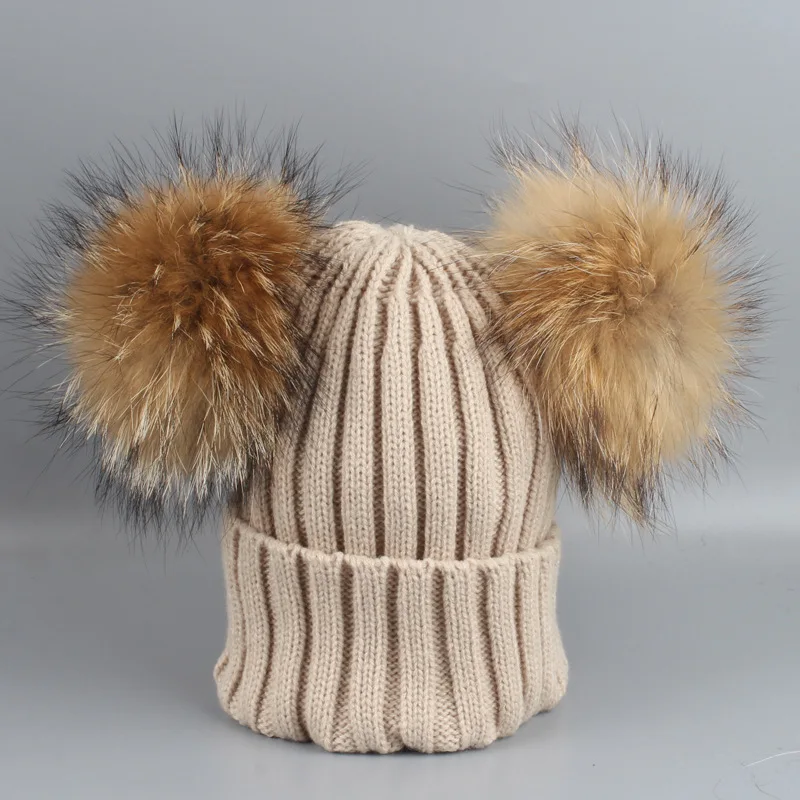 Женский акриловый шапочки Skullies шапки из меха енота Pom зимние женские меховые