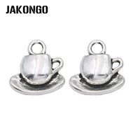 jakongo antique silver plated coffee cups charm pendants for jewelry accessories making bracelet diy 16x15mm 20pcslot