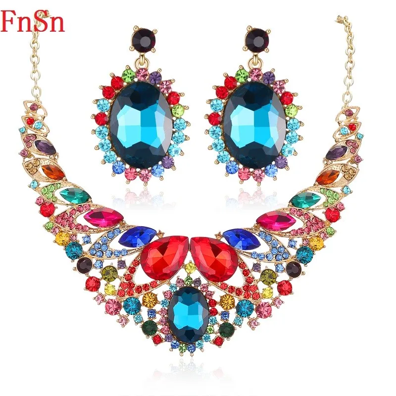 FnSn Ювелирные наборы для свадебной вечеринки женщин модные Кристаллы Свадебные