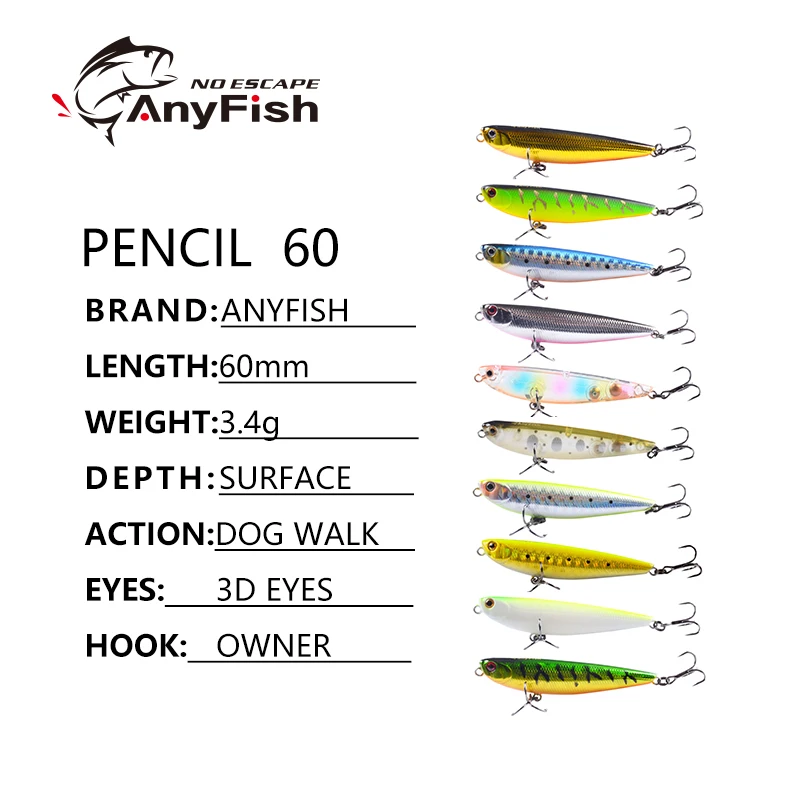 Пенал ANYFISH Star 60 плавающая приманка для рыбалки 6 см 3 4 г с 2 рыболовными крючками