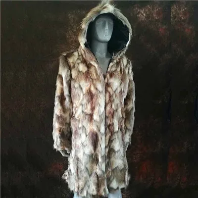 Picture style Hot Winter Autumn Men Faux Fox Fur Coat Long Windbreaker Loose Warm Fashion Man Leather Peacock Feather Leather Jacket 4XL - Цвет: Picture style