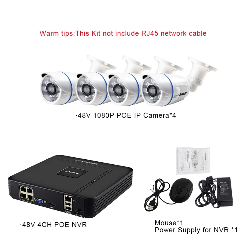 Зеленый Smfull HD 4CH 1080P POE 48V NVR комплект видеонаблюдения 4 шт. 2MP 20FPS уличная ip-камера 36 IR 4 канала CCTV Система HDMI P2P электронная сигнализация - Цвет: Зеленый